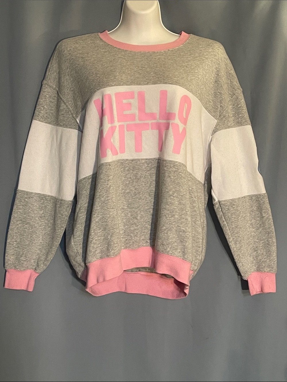 Hello Kitty Gray and Pink Colorblock Crewneck Sweatshirt